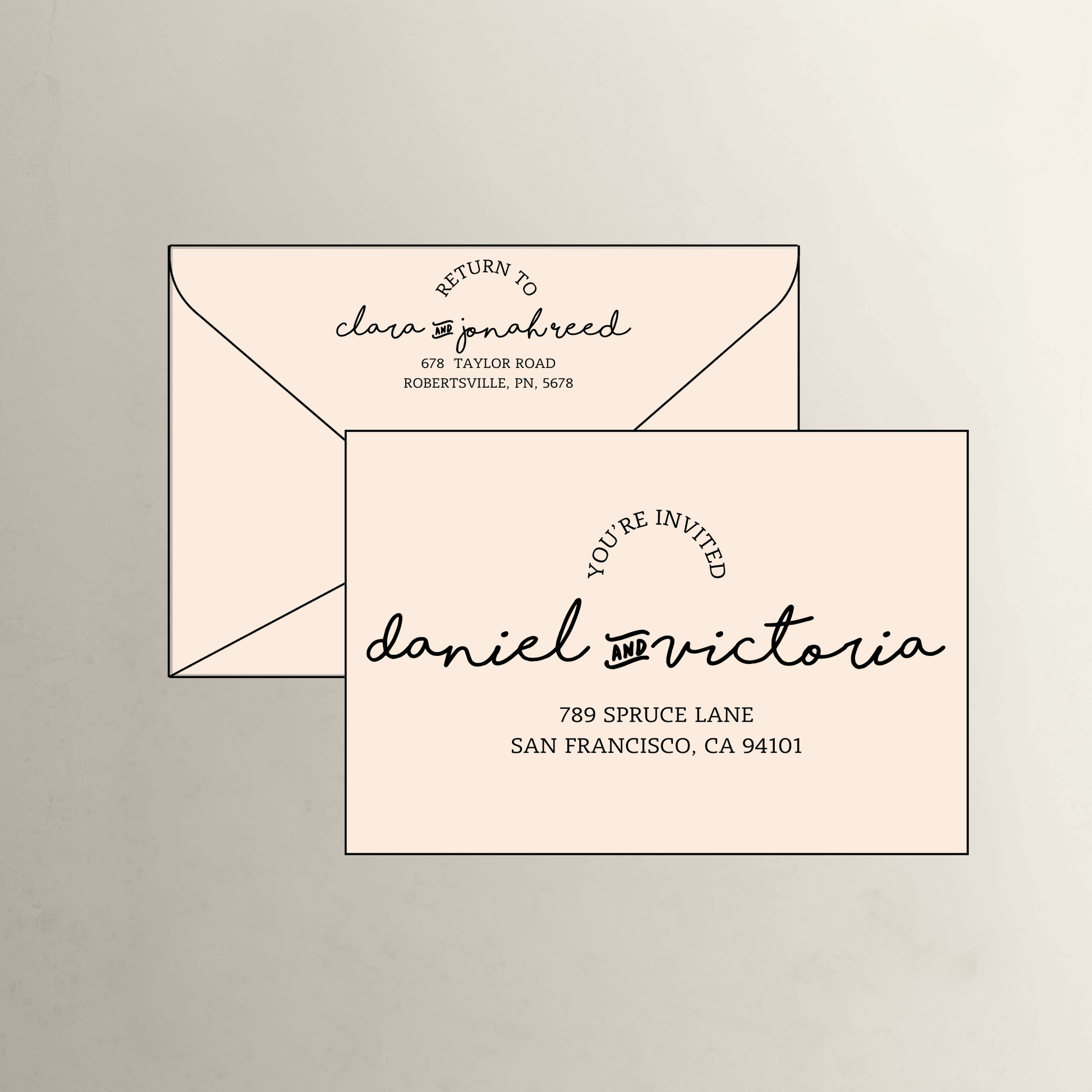 Paris theme printed wedding invitation envelope in blush pink for custom wedding invitations and wedding stationery suites