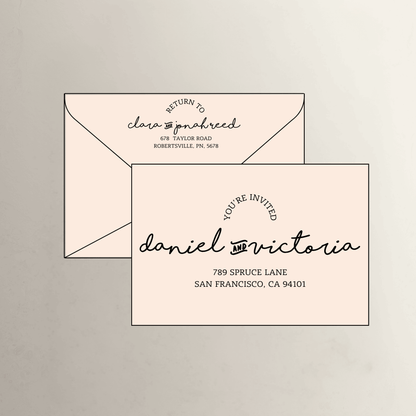 Paris theme printed wedding invitation envelope in blush pink for custom wedding invitations and wedding stationery suites