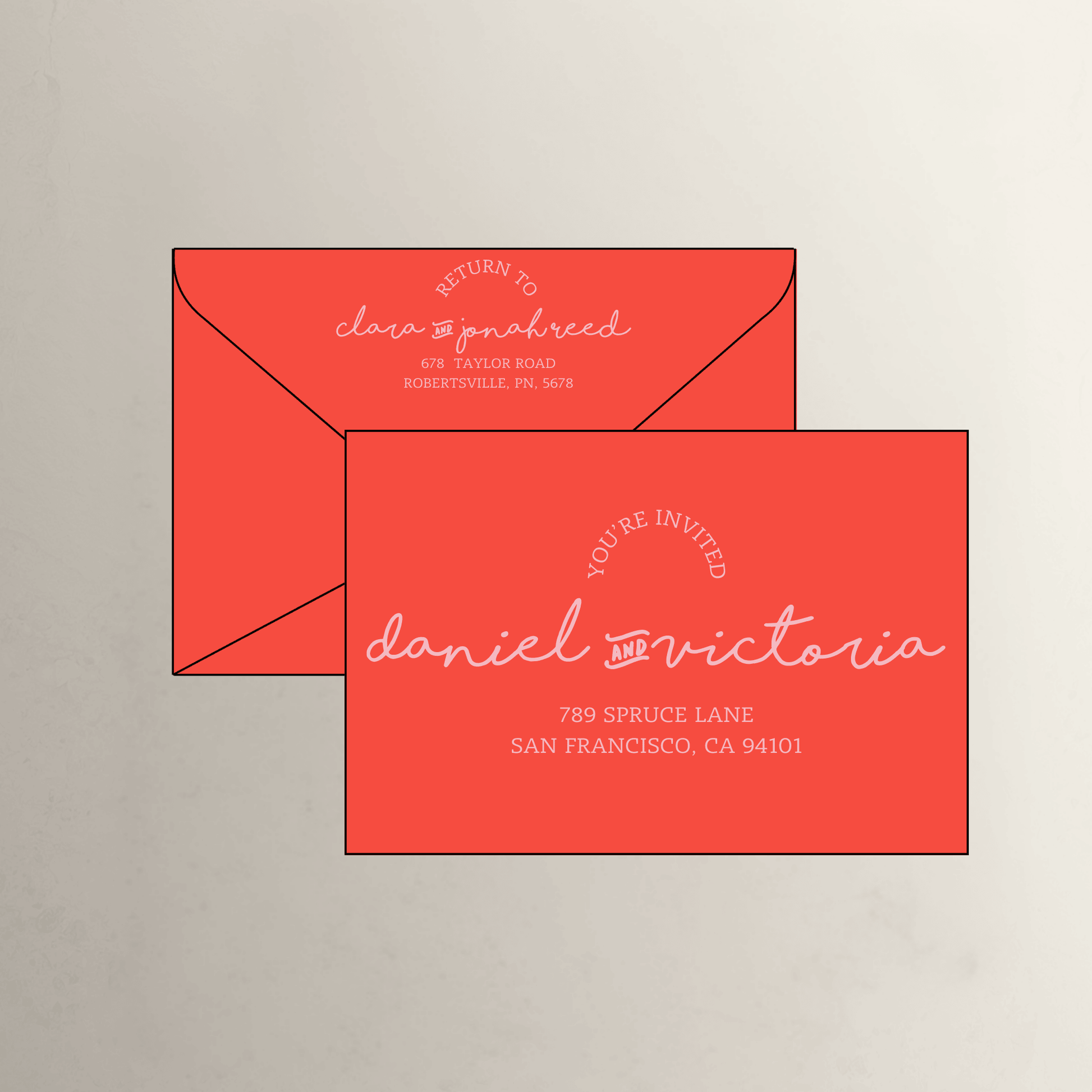 Paris theme printed wedding invitation envelope in cayenne for custom wedding invitations and stationery suites