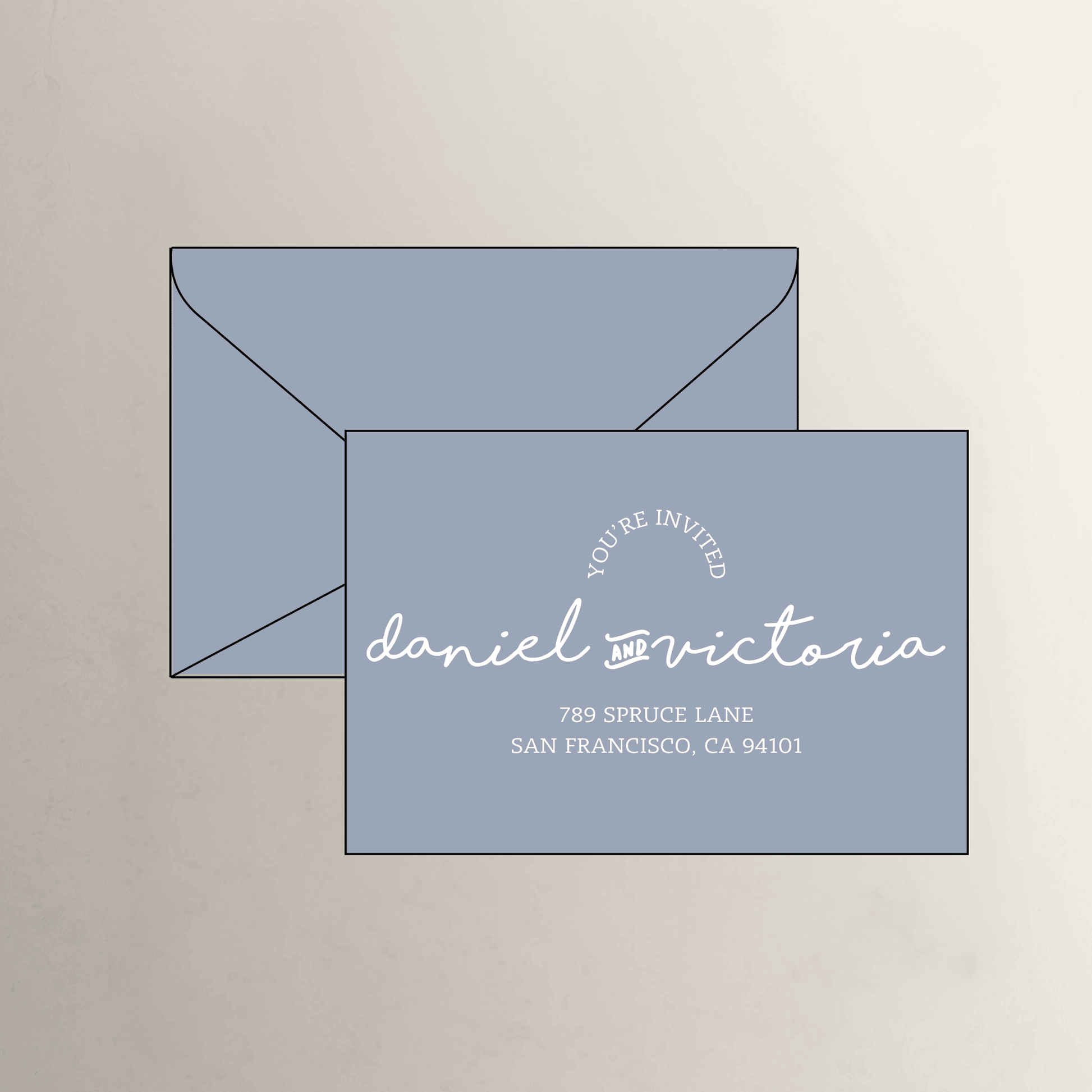 Paris theme printed wedding invitation envelope in dusk blue for custom wedding invitations and wedding stationery suites