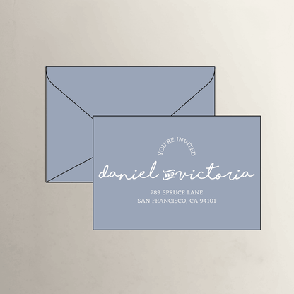 Paris theme printed wedding invitation envelope in dusk blue for custom wedding invitations and wedding stationery suites