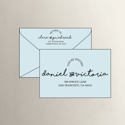 Paris theme printed wedding invitation envelope in light sky blue for custom wedding invitations and wedding stationery suites