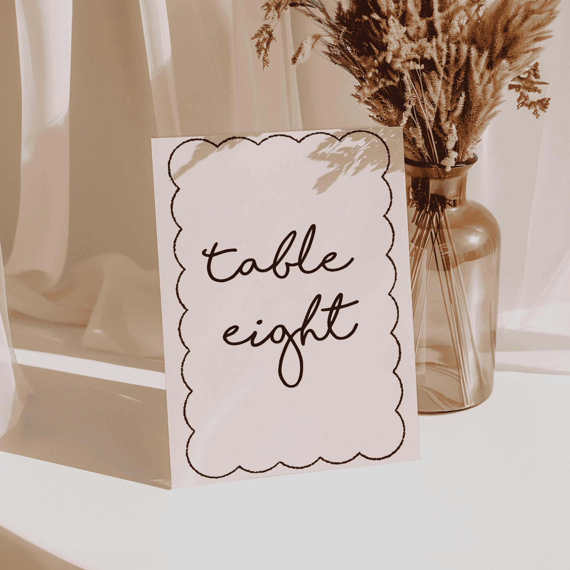 Paris wedding table number sign with scalloped border, ideal for personalised reception stationery