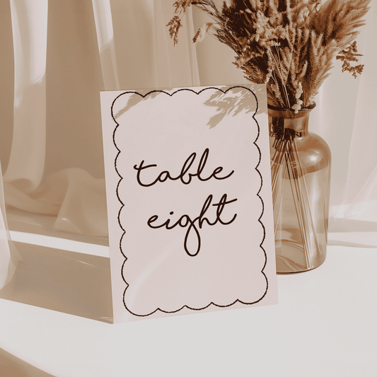 Paris wedding table number sign with scalloped border, ideal for personalised reception stationery