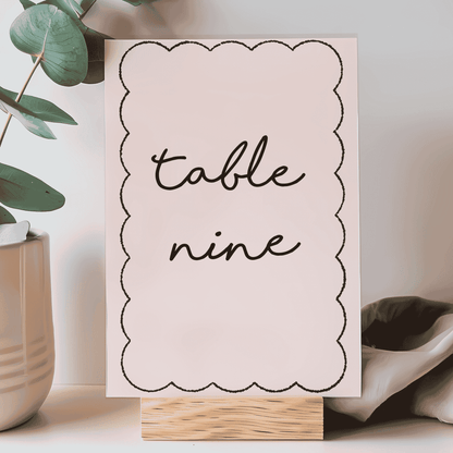 Paris style table number card with scalloped edge, the perfect wedding decor detail for guest tables