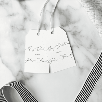 Set of personalised Christmas gift tags with handwritten names, printed stationery accessories for gift wrapping