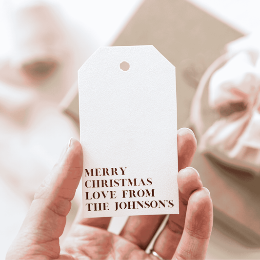 Personalised Christmas gift tag with modern typography, handmade wedding stationery style and custom invitations aesthetic