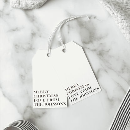 Set of personalised Christmas gift tags, handmade paper stationery inspired by wedding invitations and custom printed designs