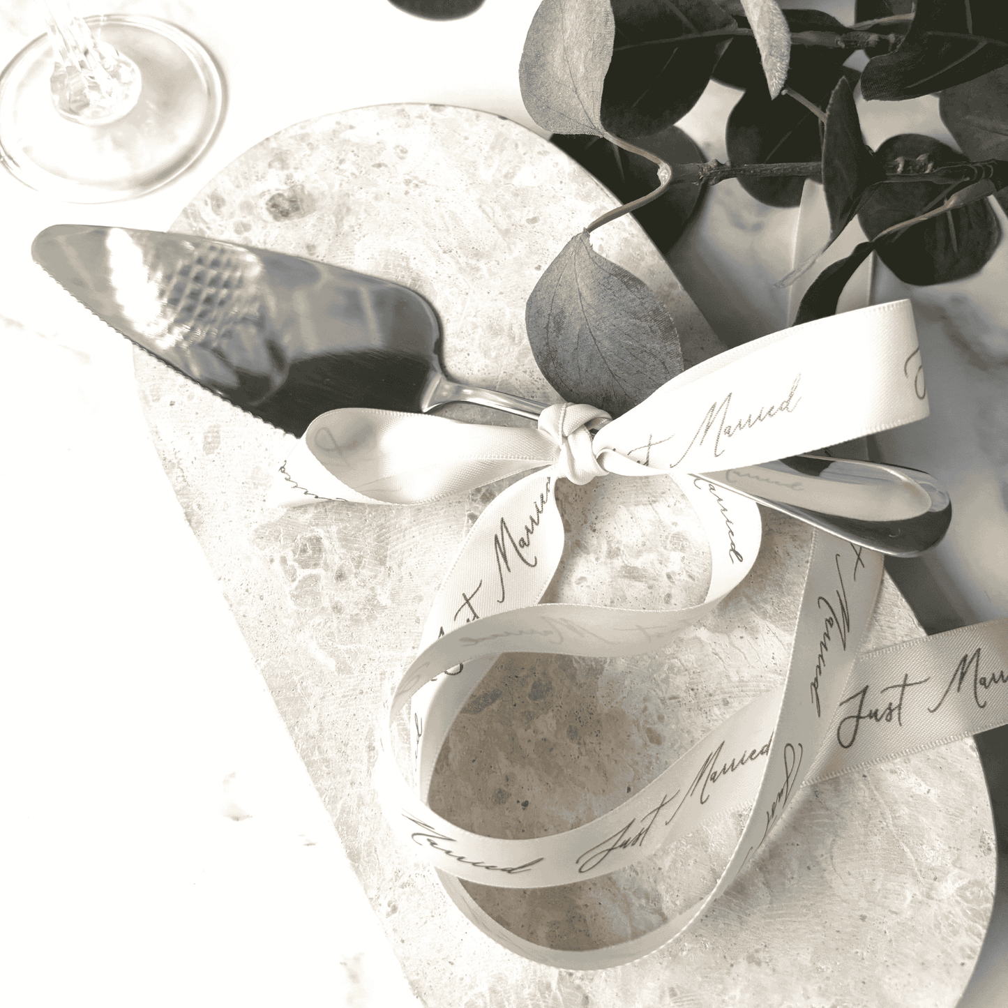 Personalised wedding ribbon with Just Married print, custom wedding stationery and accessories