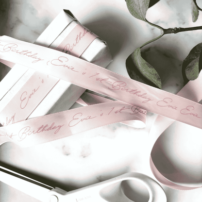 Printed baby pink ribbon for wedding invitation suites, stationery and wedding accessories