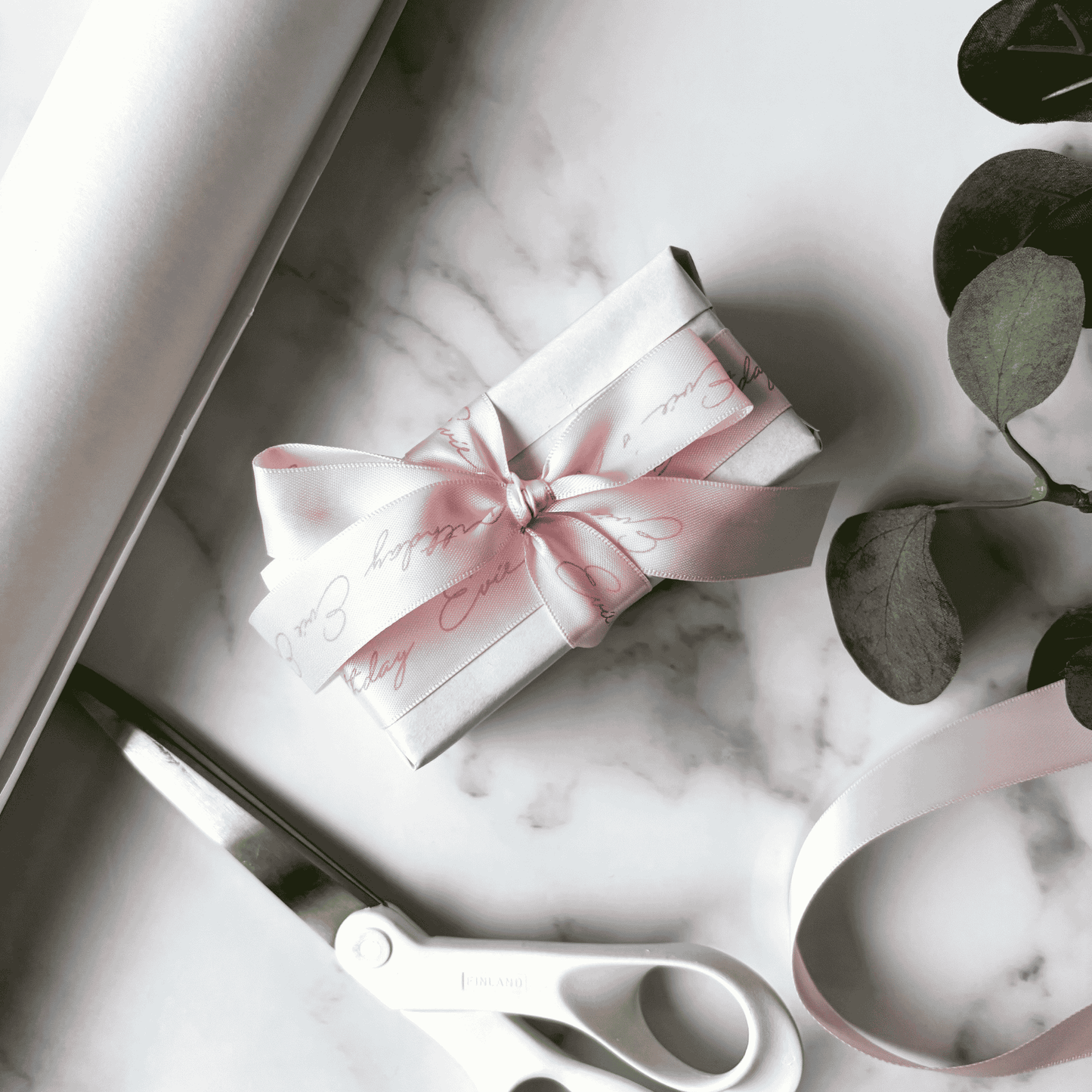 Personalised pink ribbon for wedding invitations, stationery and gift packaging