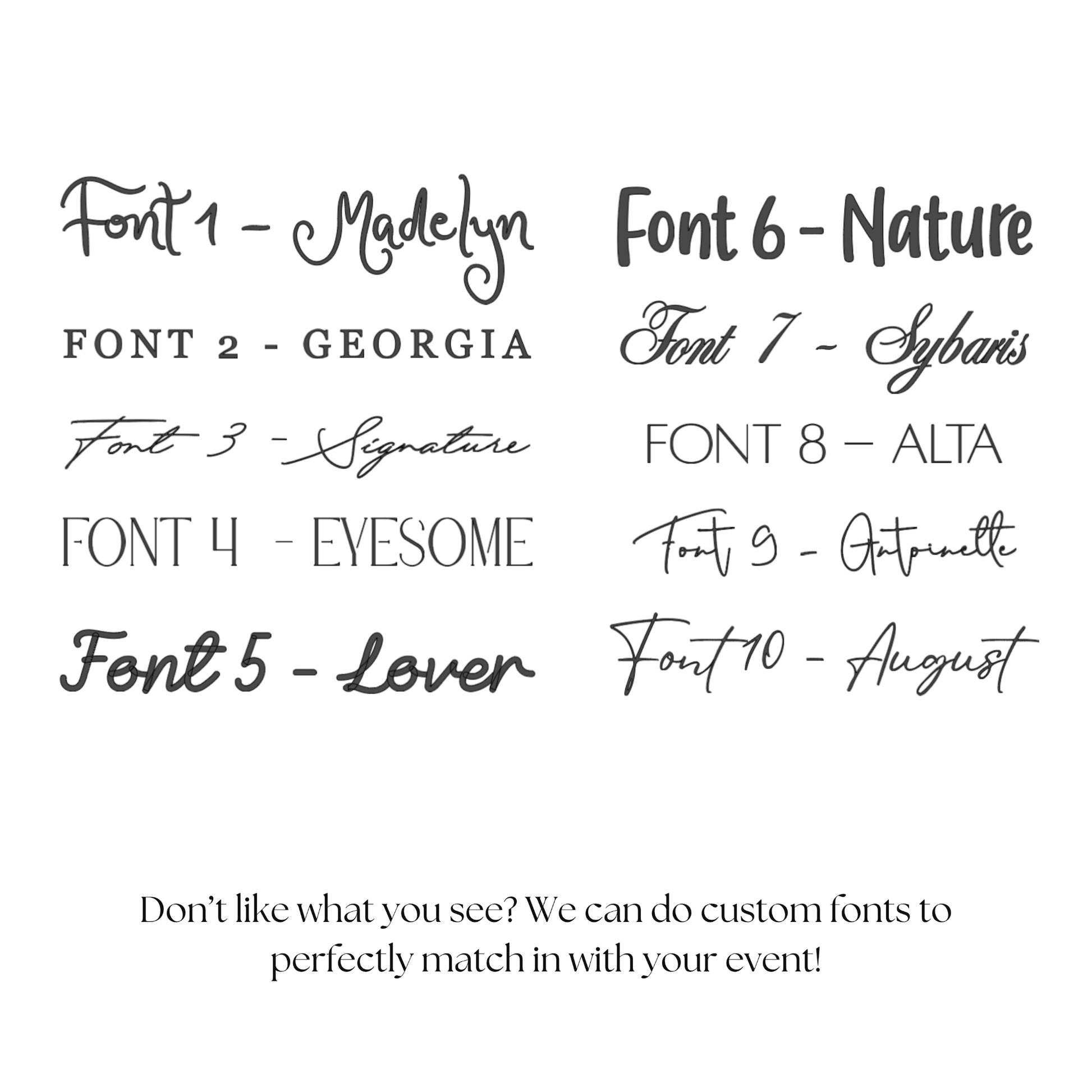 Wedding ribbon font options for custom invitations, signage, and personalised wedding stationery