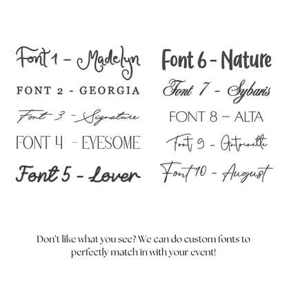 Wedding ribbon font options for custom invitations, signage, and personalised wedding stationery