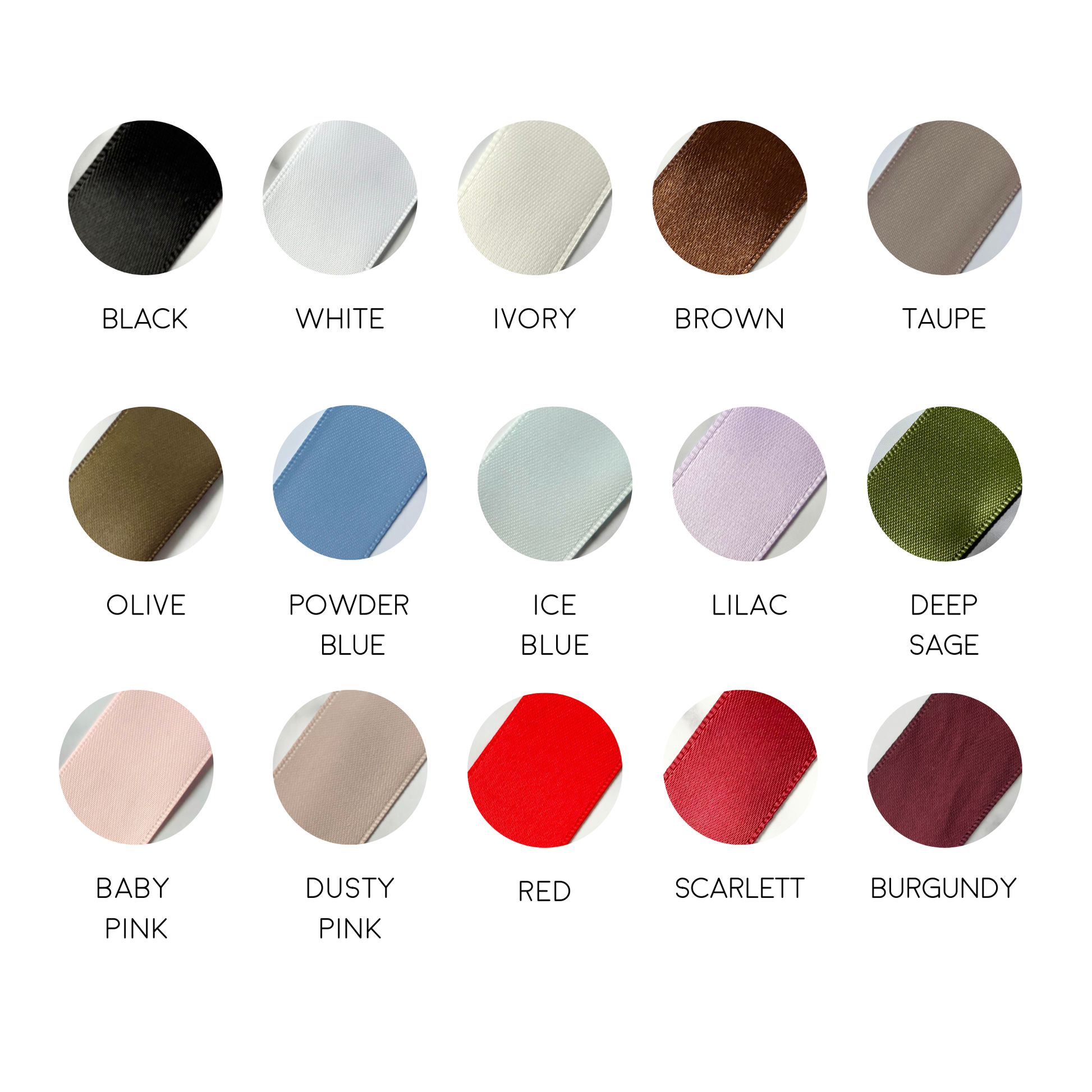 Ribbon colour options for personalised wedding stationery, invitations and packaging