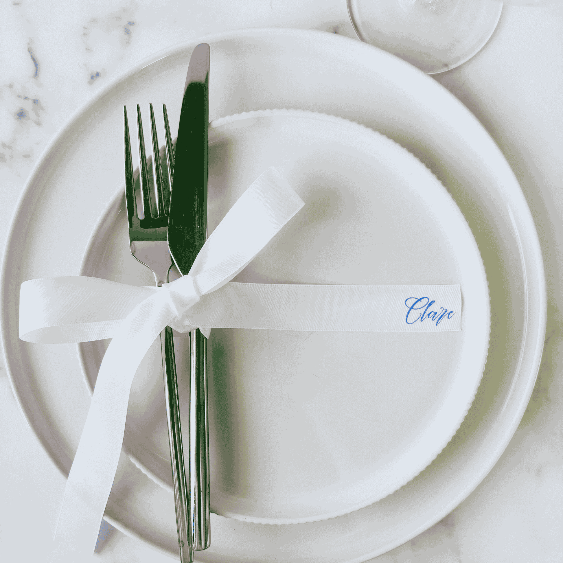 White ribbon for wedding place cards on table setting wedding table settings accessories wedding