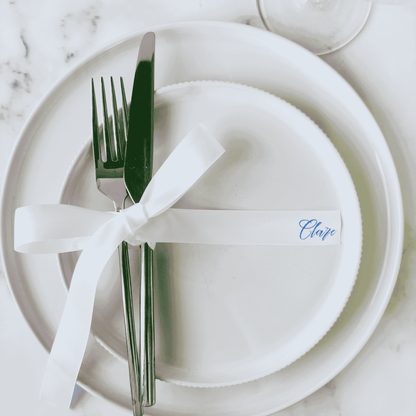 White ribbon for wedding place cards on table setting wedding table settings accessories wedding