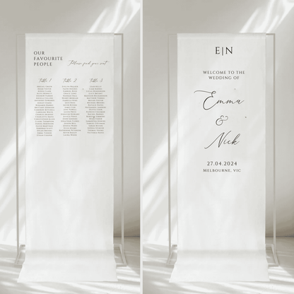Romance fabric signage bundle with custom seating chart and wedding welcome signs, ideal for wedding stationery