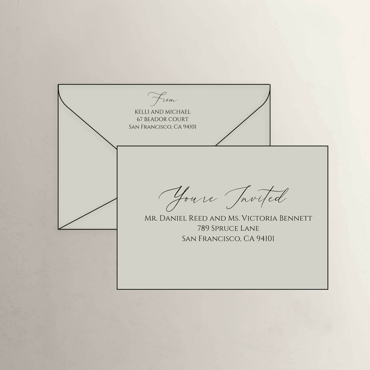 Romance theme printed wedding invitation envelope in moss for handmade wedding invitations and stationery suites