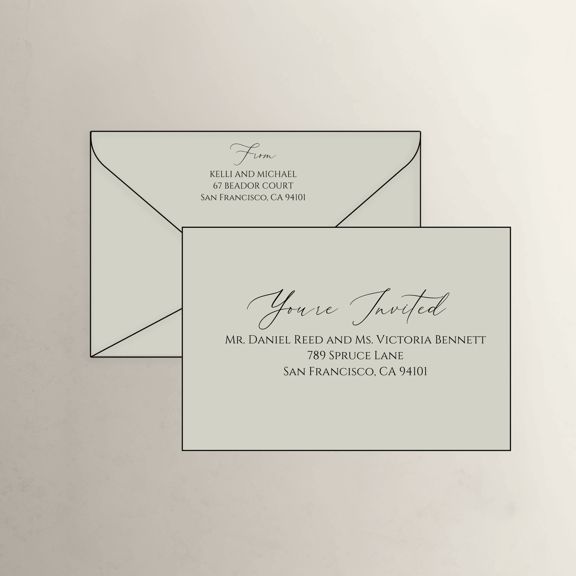 Romance theme printed wedding invitation envelope in moss for handmade wedding invitations and stationery suites