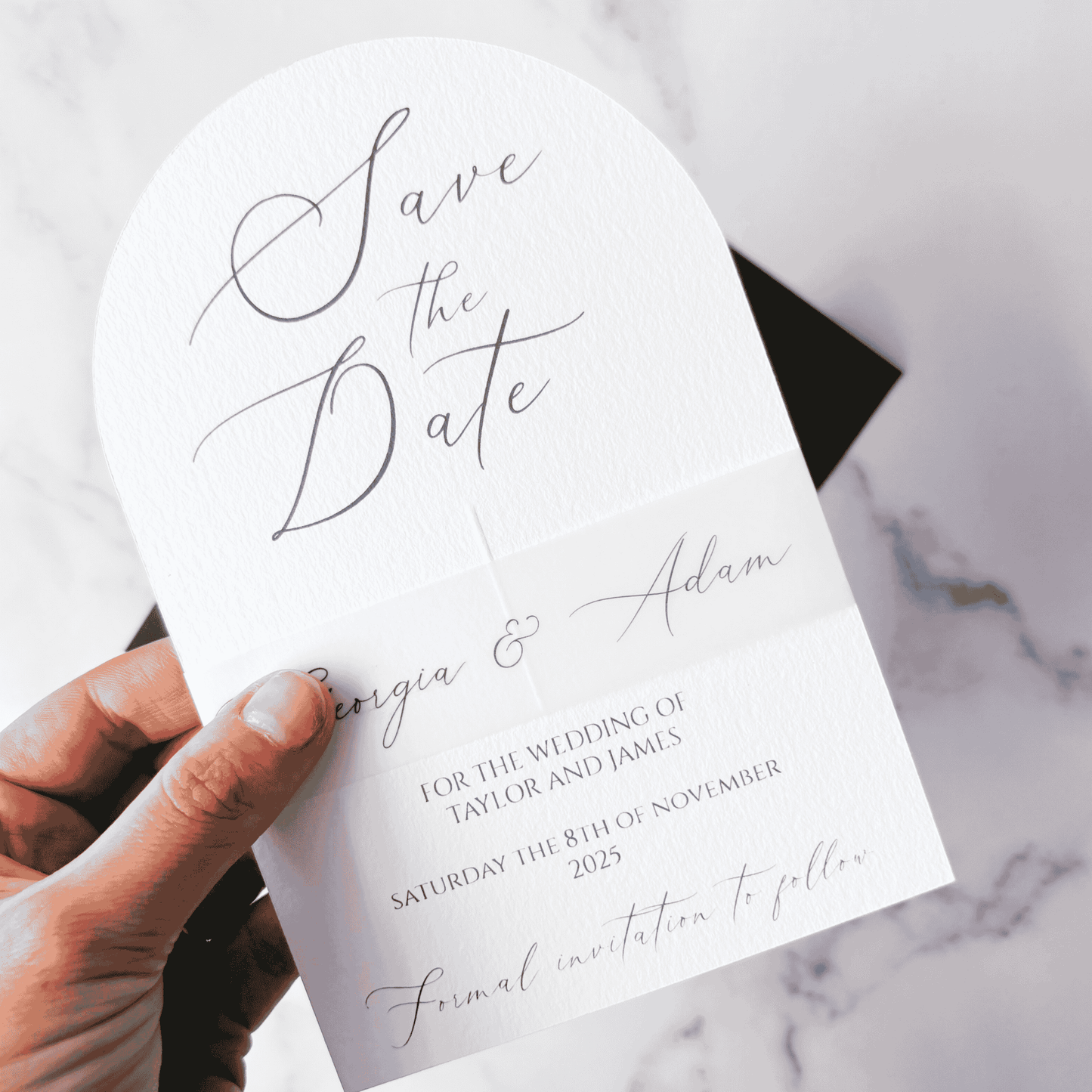 Handmade paper Save the Date with calligraphy, part of our custom wedding invitations and stationery collection
