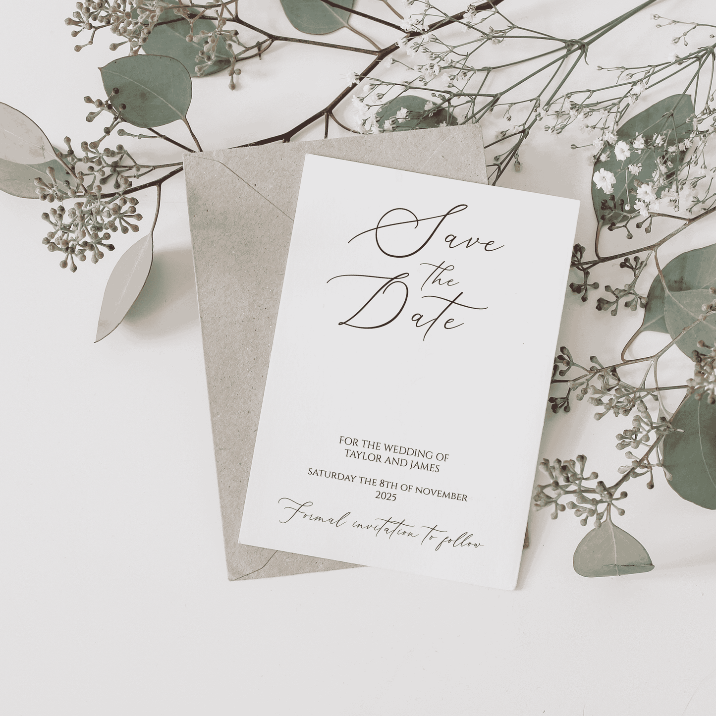 Romance save the date card with natural envelope, custom made wedding invitations and wedding invitation suites