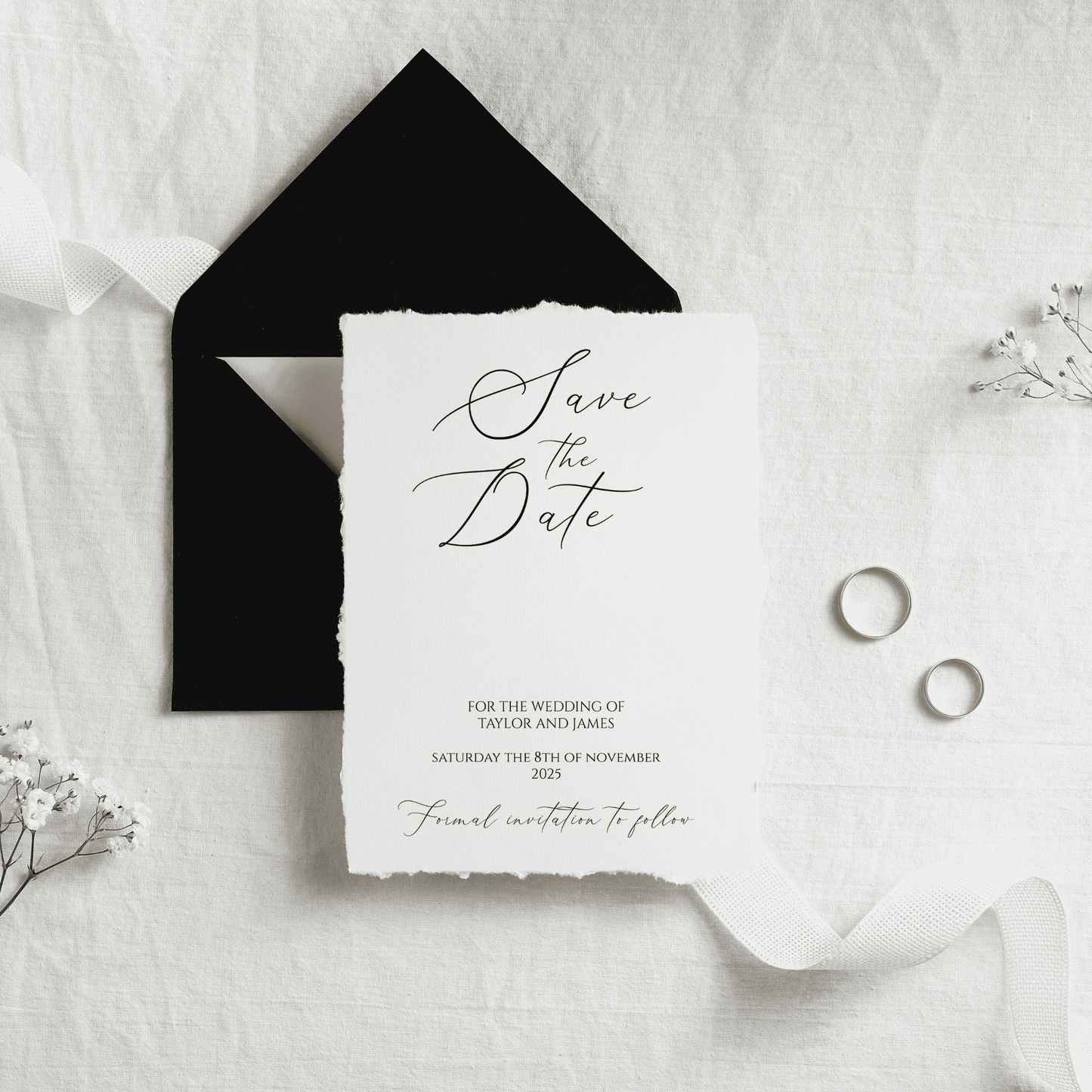 Save the date wedding stationery with black envelope, handmade cards and custom wedding invitations Melbourne