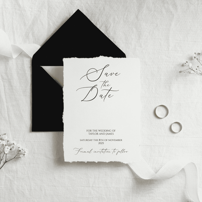 Save the date wedding stationery with black envelope, handmade cards and custom wedding invitations Melbourne