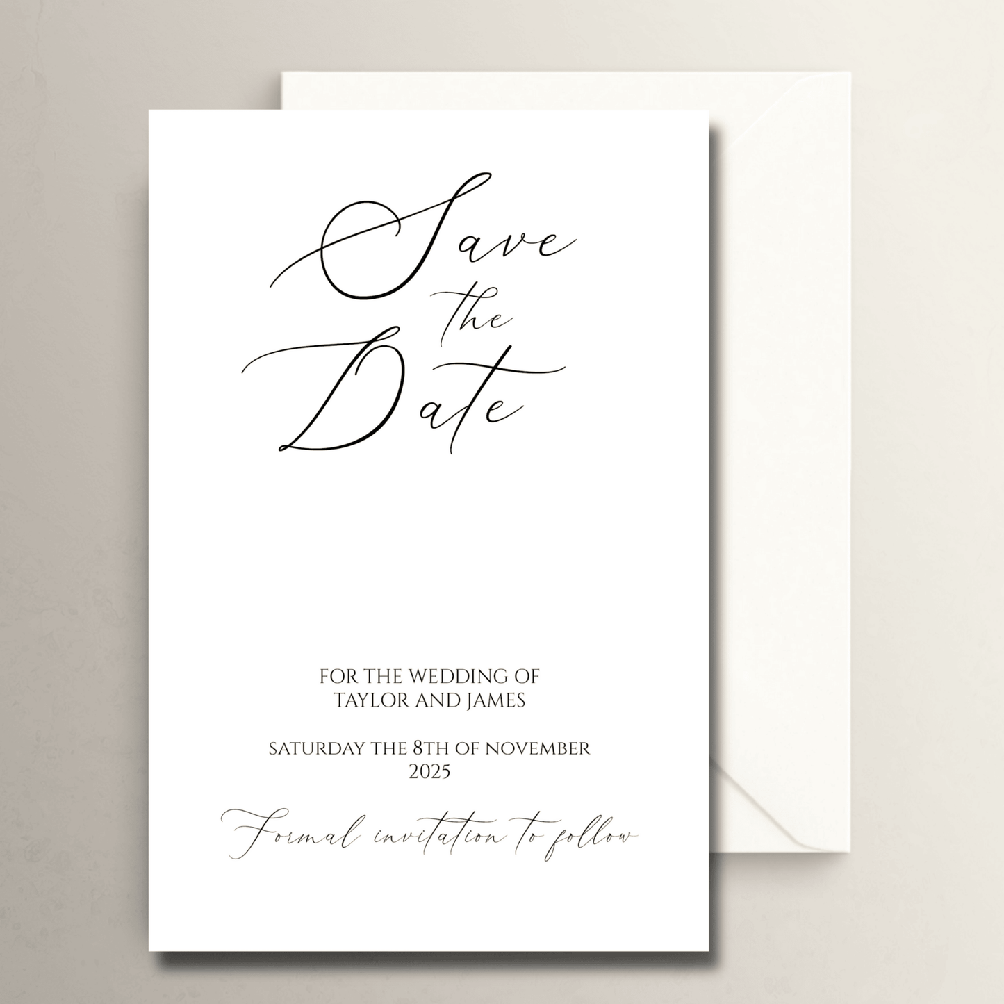 Handmade save the date wedding stationery with white envelope, custom invitations and wedding invitation suites