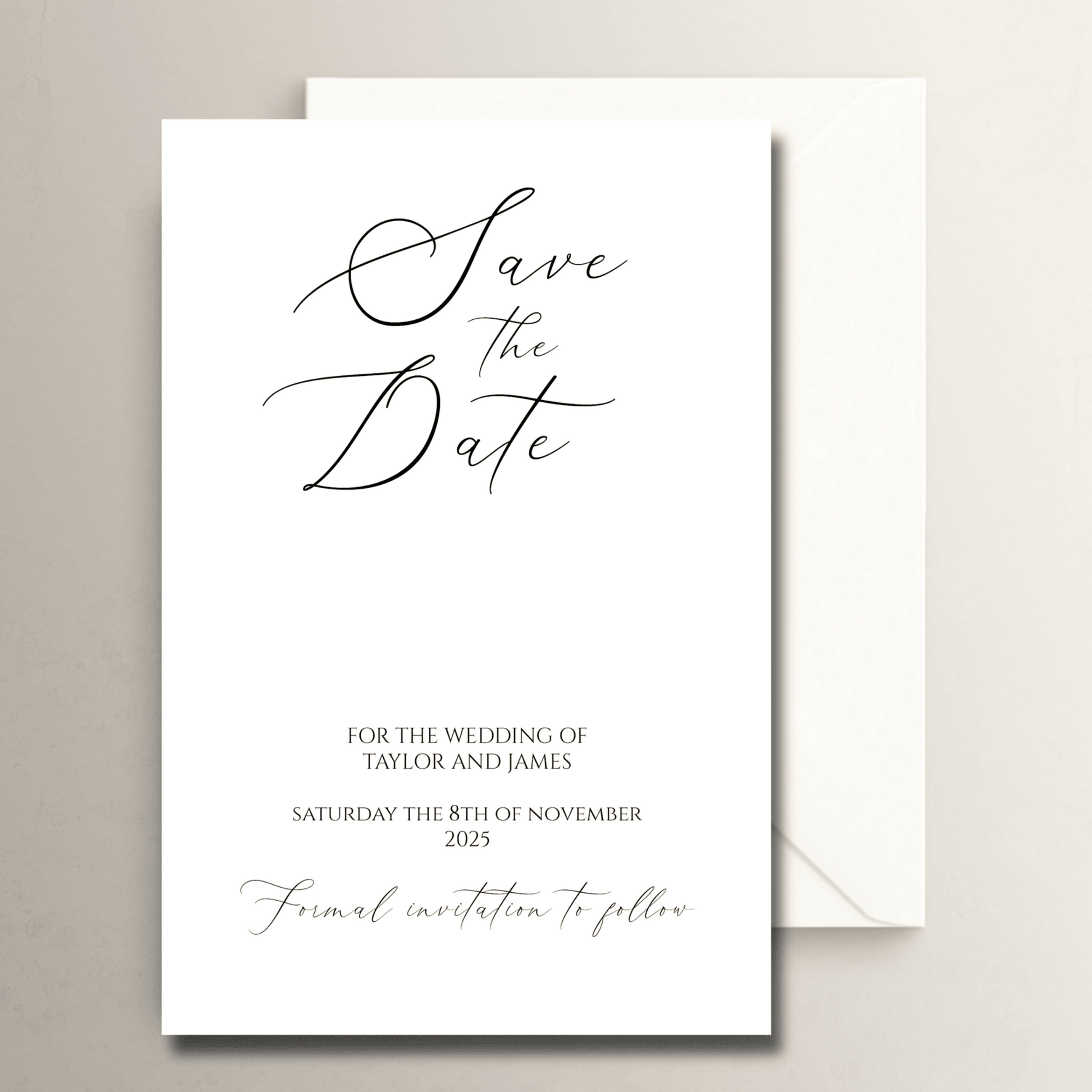 Handmade save the date wedding stationery with white envelope, custom invitations and wedding invitation suites